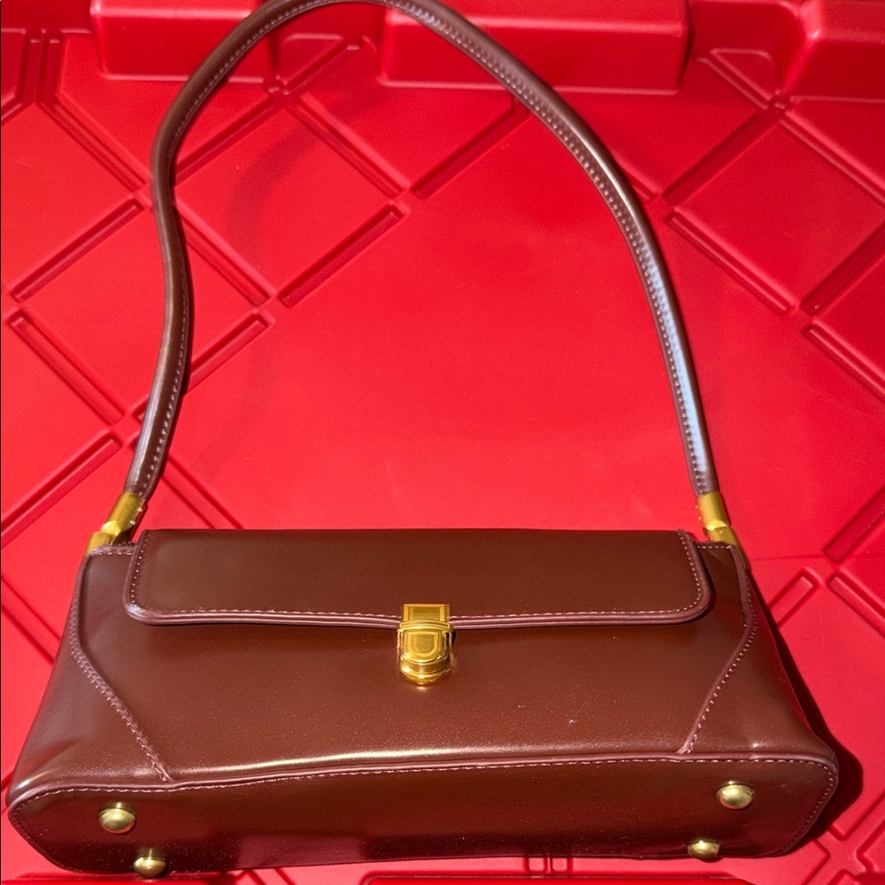 Classic Brown Shoulder Bag with Gold-Tone Hardware